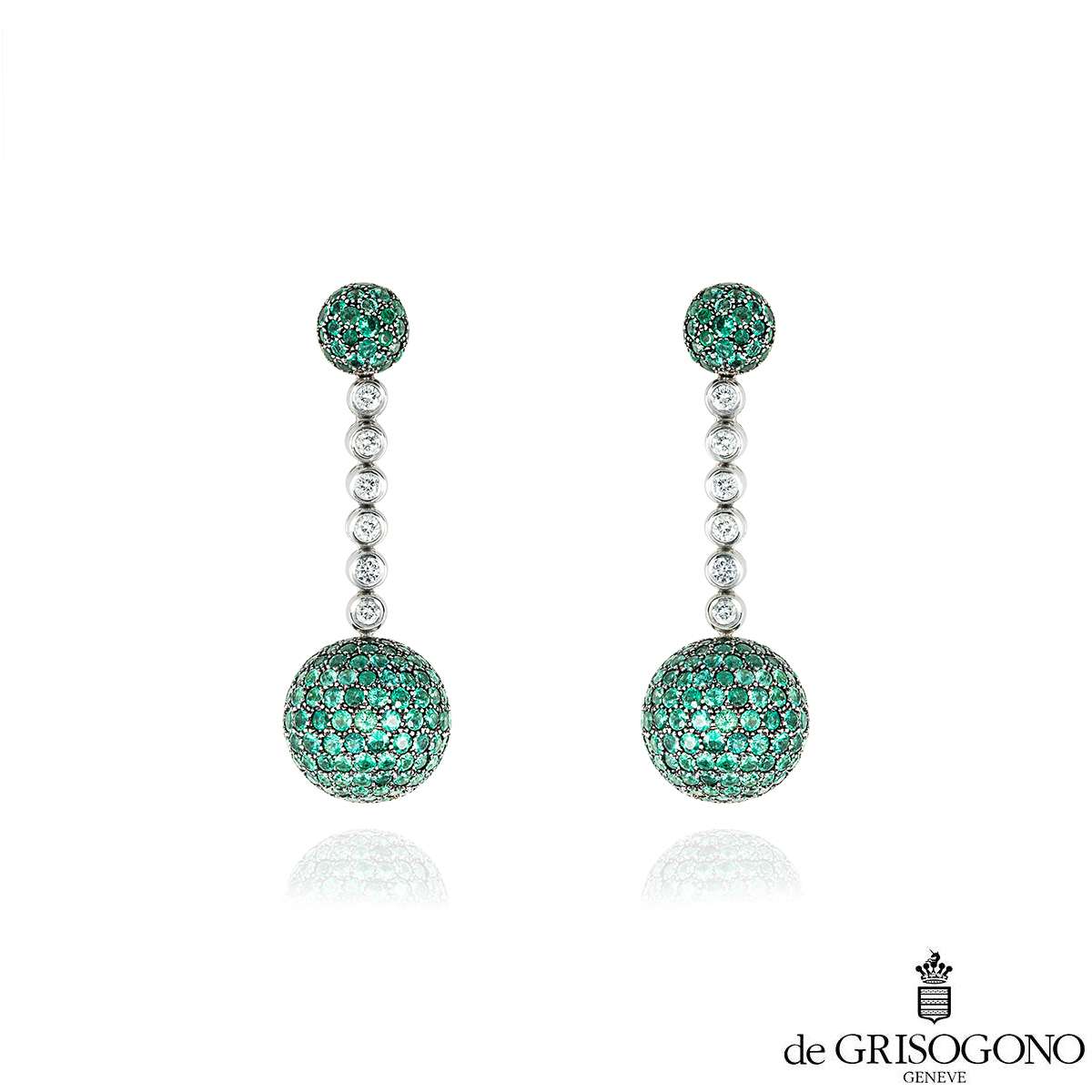 De Grisogono White Gold Tsavorite and Diamond Boule Drop Earclips